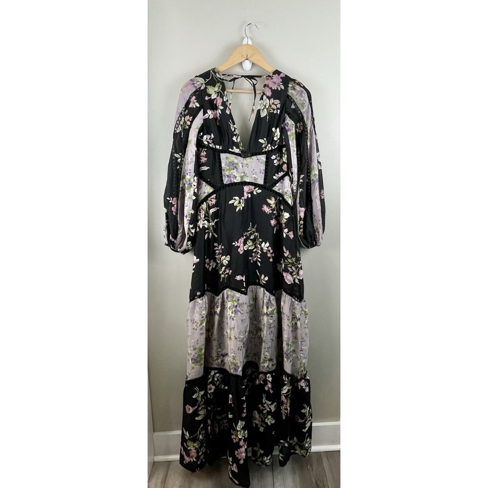 ASOS DESIGN Color Block Maxi Dress Floral Prairie Cottage Core Romantic Sz 4 - Picture 7 of 11